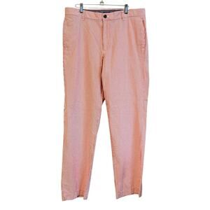 IZOD Pants Mens 36x34 Red White Seersucker Stipe Casual Chino Summer Preppy